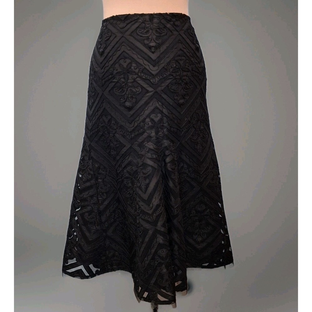 Talbots Collection Black Lace Overlay Fit Flare Tulle Midi Skirt Sz 8 Gothic